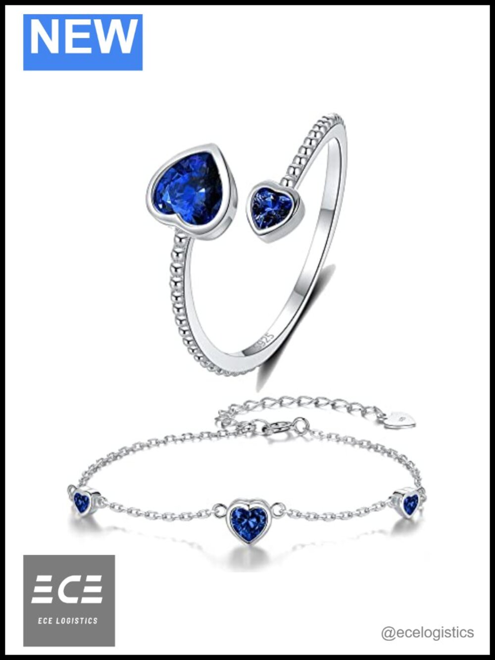 Sterling Silver September Birthstone Ring Bracelet Set Adjustable Women